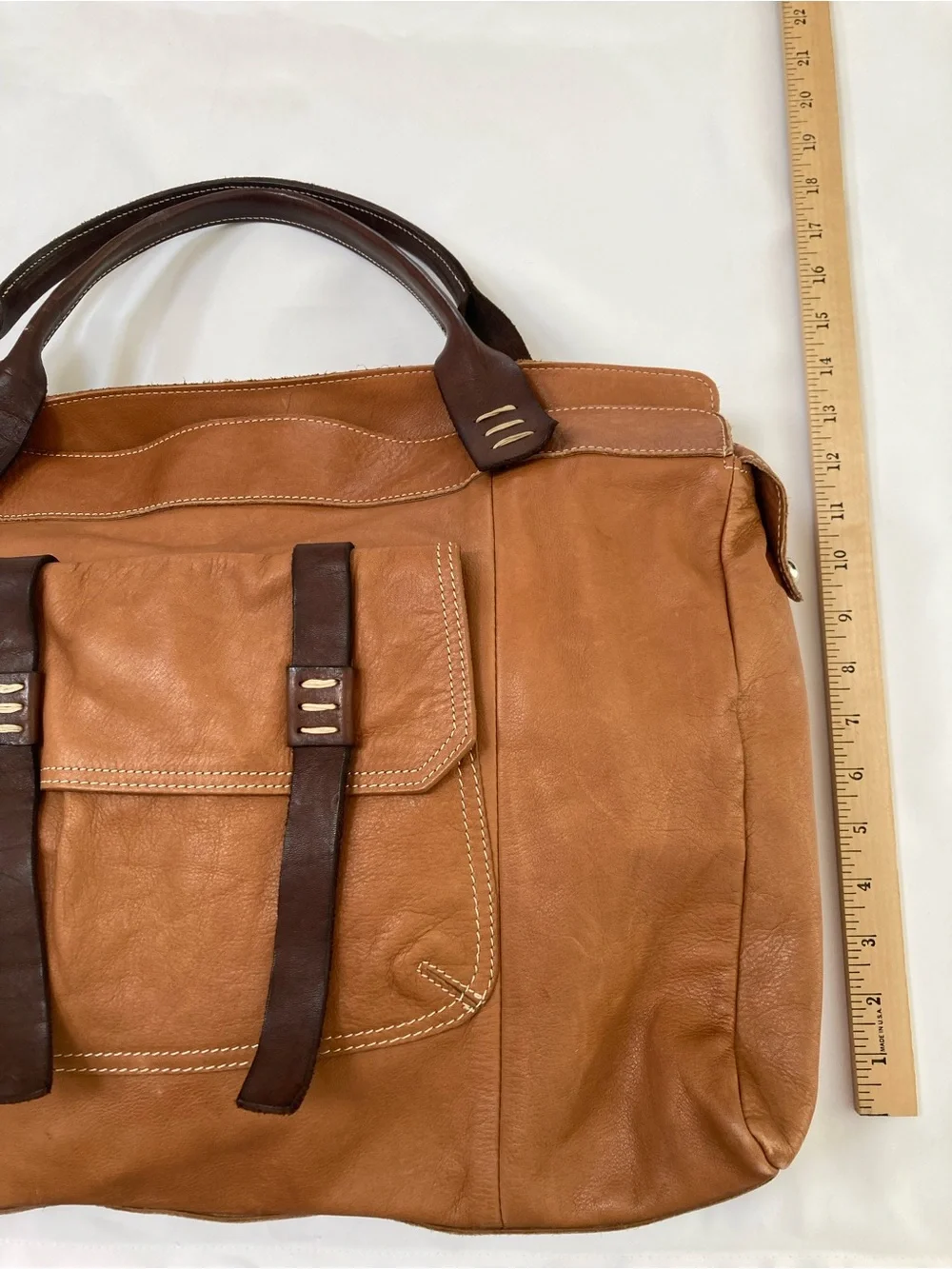Sofia C. Large Slouchy Leather Hobo Bag - Made in Italy - Tan & Dark Brown